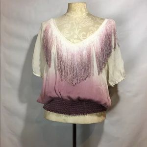 Bebe boho fringe ombré airy blouse top  Sz M